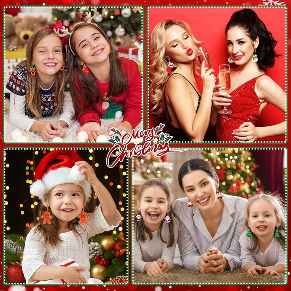 9 Pairs Christmas Faux Leather Earrings for Women Xmas Santa Claus Christmas Tre - Picture 7 of 7